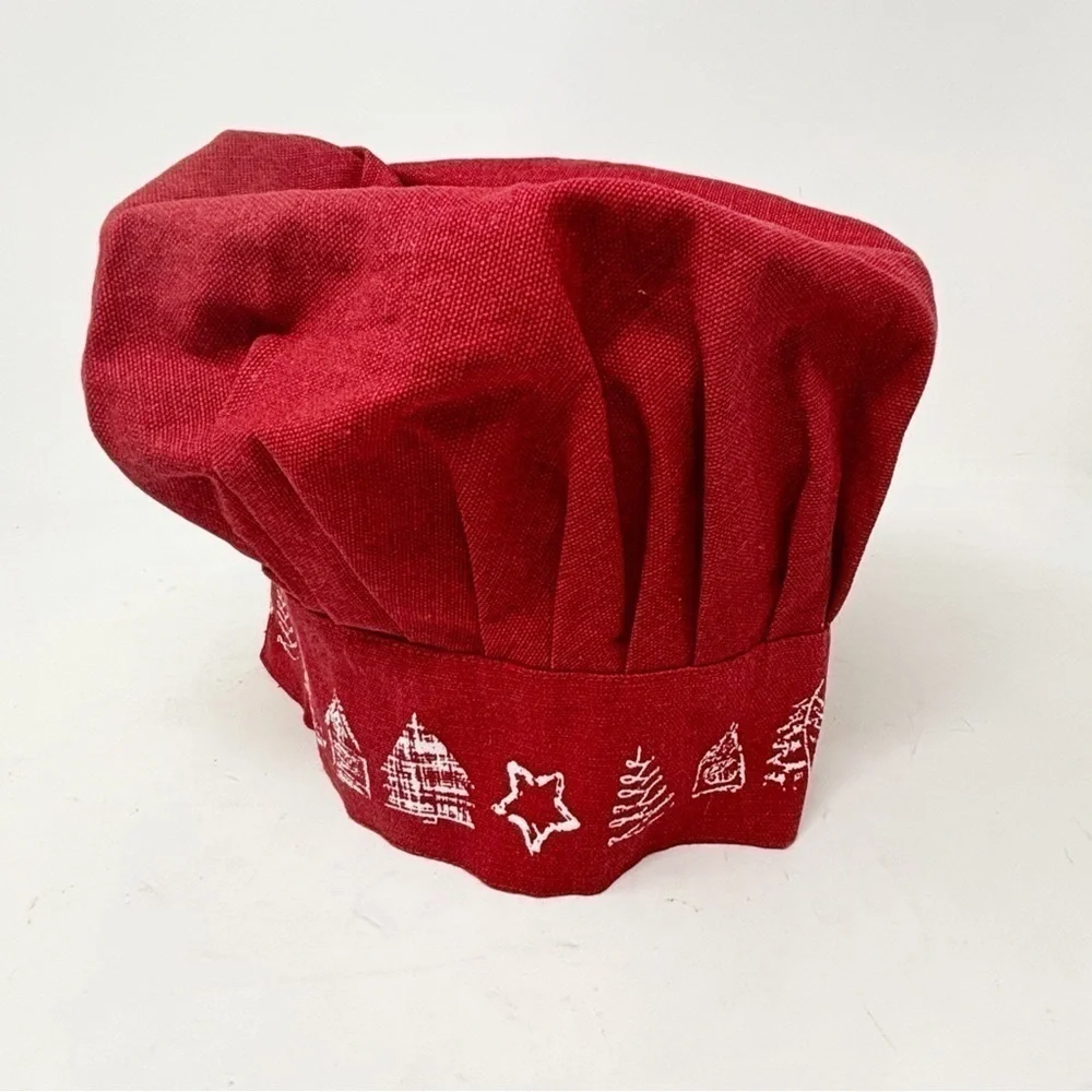 AMOUR INFINI Red Christmas Holiday Print Adjustable Chef’s Hat One Size